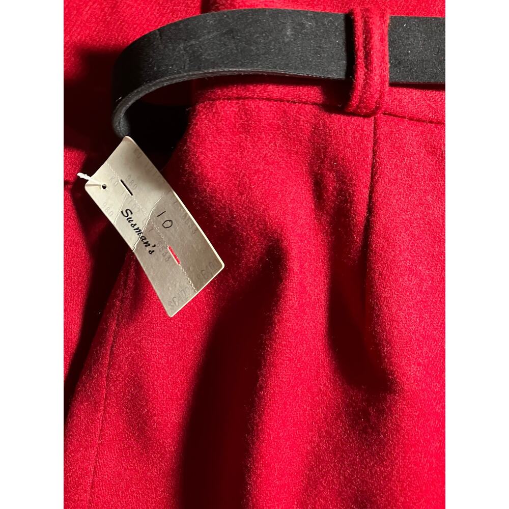 Koret Women's VINTAGE W/Tags 1990's Red 100% Merino Wool Skirt w/ Belt | Size 10 - Picture 16 of 16